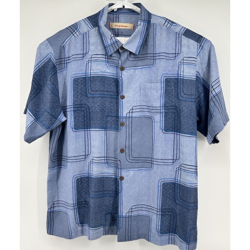 Tommy Bahama‎ Short Sleeve Button Down 100% Silk Shirt Blue Men's XL